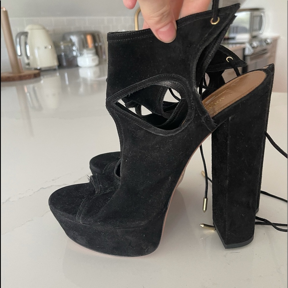 Aquazurra block heel tie up sandals